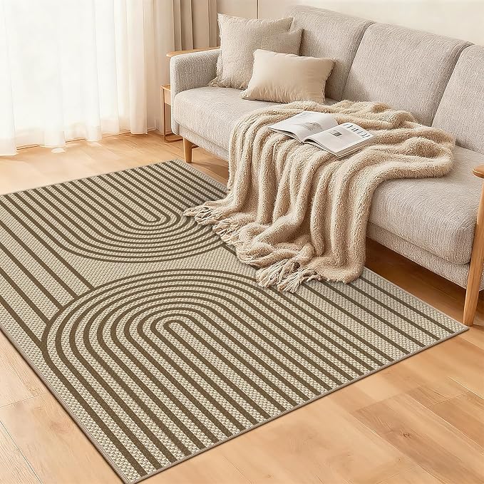 Faux Jute Rugs for Entryway, 3' x 5' Indoor Outdoor Rug, Brown Farmhouse Washable Ultra-Thin Non-Slip Area Rug for Foyer, Backdoor, Living Room, Kitchen, Bedroom, Balcony