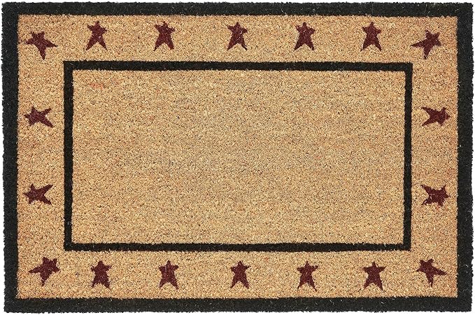 VHC Brands Coir Welcome Door Mat, Entry Rug, with PVC Backing, for Indoor Outdoor Use, Connell Collection, Rectangle 20x30 Doormat, Primitive Stars, Natural