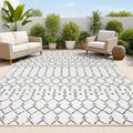 JONATHAN Y Moroccan Geometric Indoor Outdoor Area Rug 4X6 Cream/Black, Ourika Textured Weave for Backyard, Patio, Porch, Easy-Cleaning, High Traffic, Pet-Friendly, Non-Shedding (SMB108I-4)