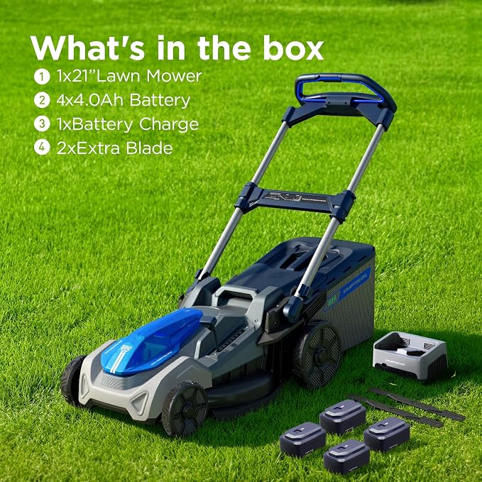 21" Cordless Lawn Mower, 40V Self-Propelled Mower with 4×4.0Ah Battery & Charger, Ultra-Quiet Motor for Small Yards, Lawn Care, Backyard Maintenance