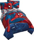 Marvel Spiderman Full Size Comforter Set 5 Piece Kids Bedding, Multi | Bed in a Bag, Comforter Sheets Pillowcases, Official Product, Soft Microfiber, Machine Washable, Easy Care, Boys Gift