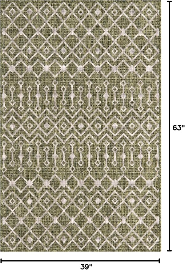 Unique Loom Outdoor Trellis Collection Area Rug - Tribal Trellis (3' 3" x 5' 3" Rectangle, Green/ Natural)