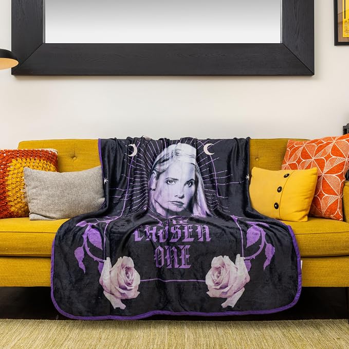 Silver Buffalo Buffy the Vampire Slayer Moon, Fleece Throw Blanket, 45x60in | The Chosen One, Phases, Soft and Cozy, 180 GSM