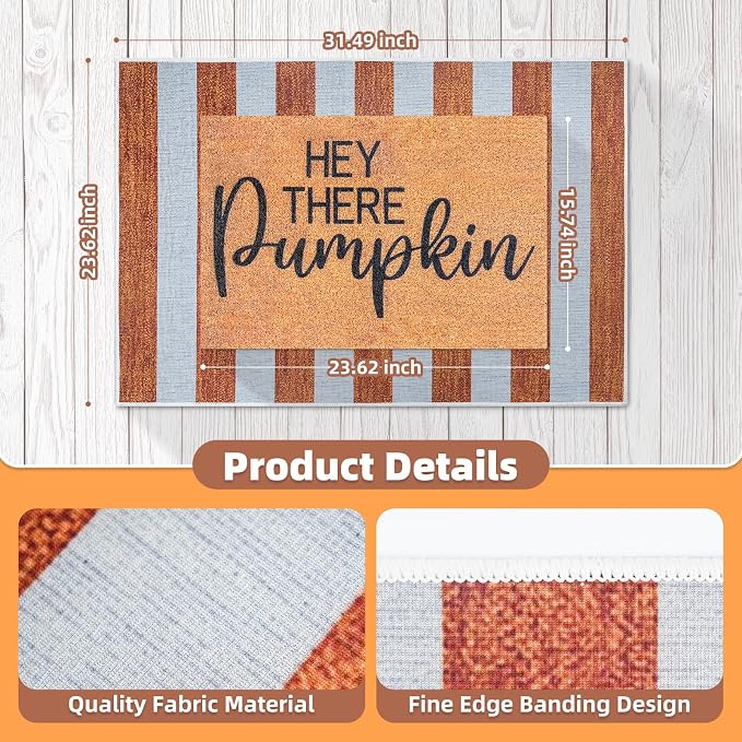 2 Pcs Fall Doormat Hey There Pumpkin Door Mat Fall Non Slip Coir Mats Floor Striped Mat Layering Doormats Seasonal for Thanksgiving Autumn Doormats Front Porch Entryway Decor 23.6 x 31.5 Inch