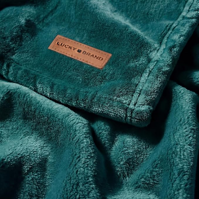 Lucky Brand Solid Plush Throw Blanket, 50"x70", Dark Green | Soft, Cozy, Timeless Comfort