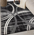 Rugshop Wavy Circles Modern Fade-Resistant Area Rug Black 3'3" x 5' | Rectangular, Size 3'3" x 5', Living Room, Bedroom, Dining Room, Home Office, Kitchen, Entryway, Hallway, Nursery, Kids Room
