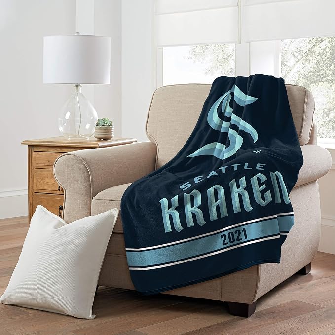 Northwest NHL Seattle Kraken Unisex-Adult Micro Raschel Throw Blanket, 46" x 60", Break Away
