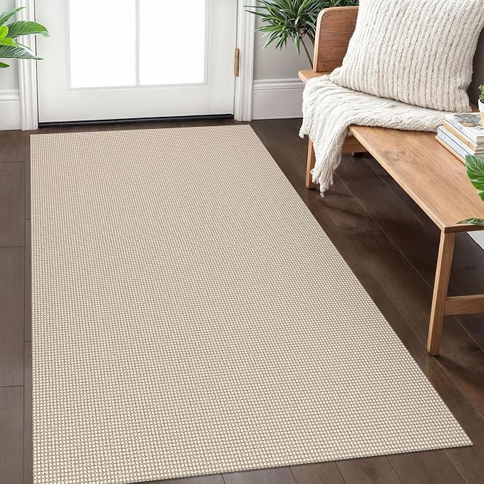 IOHOUZE Washable Area Rug 3x5 Non Slip Rubber Backed Woven Rugs for Entryway Rugs Indoor Outdoor Doormat Throw Rug Floor Carpet for Entrance Kitchen Front Door, Cream/Beige