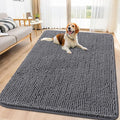 Smiry Dog Door Mat for Muddy Paws 70x35, Absorbent Dirt Trapper, Non-Slip Washable Chenille Entryway Rug for Inside Floor, Dark Grey, Classic Solid