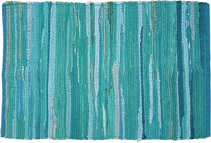 Ramanta Home Hand Woven 100% Cotton Chindi Rag Rug 2'x3' - Teal, Recycled Reversible Rug, Boho Farmhouse Rugs for Living Room, Dinning Room, Kitchen, Entryway, Bedroom Rugs - 24"x36"