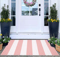 Outdoor Front Door Mat 24"x35",Cotton Woven Washable Striped Layered Doormat Pink and White Indoor Outdoor Area Rug for Entryway Porch Decor Home Entrance