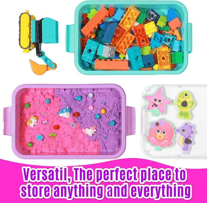 Carolart 3 Pack 12.8 Inch Plastic Storage Bins, Stackable Sensory Bin | Portable containers with lids for sand toy storage, crafts, toys, classroom organization and homeschool activities