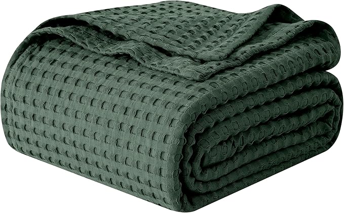 Elegant Comfort Premium 100% Cotton Waffle Blanket - Lightweight Breathable Waffle Weave Bed Blanket - Soft and Warm All Season Blanket for Couch, Sofa and Bed, Full Size 88x88 Inches, Hunter Green