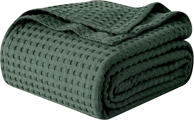 Elegant Comfort Premium 100% Cotton Waffle Blanket - Lightweight Breathable Waffle Weave Bed Blanket - Soft and Warm All Season Blanket for Couch, Sofa and Bed, King Size 90x108 Inches, Hunter Green