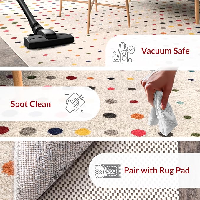 nuLOOM Dorie Multicolor Polka Dot Power Loomed Area Rug, 9' x 12' | Nuloom Dorie Polka Dot 9' x 12' Area Rug for Living Room Bedroom Dining Room, Multicolor