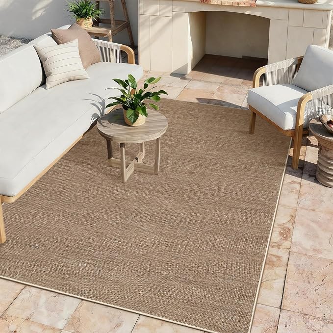 GarveeHome Neutral Easy Jute Rug 3x5 Modern Solid Washable Bedroom Rug | Indoor Small Non Slip Dining Room Throw Carpet Entryway Easy Jute Rugs for Nursery Kitchen Living Room Backyard, Brown