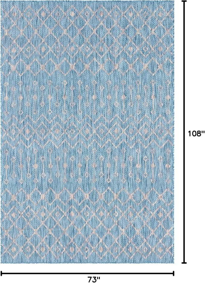 Unique Loom Outdoor Trellis Collection Area Rug - Tribal Trellis (6' 1" x 9' Rectangle, Aqua/ Ivory)