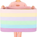 MINTWOOD Design 112L Extra Large Blanket Basket Holder Living Room, 25"x17"x16" Rectangle Rope Woven Storage Basket with Handles for Laundry, Towels, Shoes, Dog Toy Organizer Bin Box, Pastel Rainbow