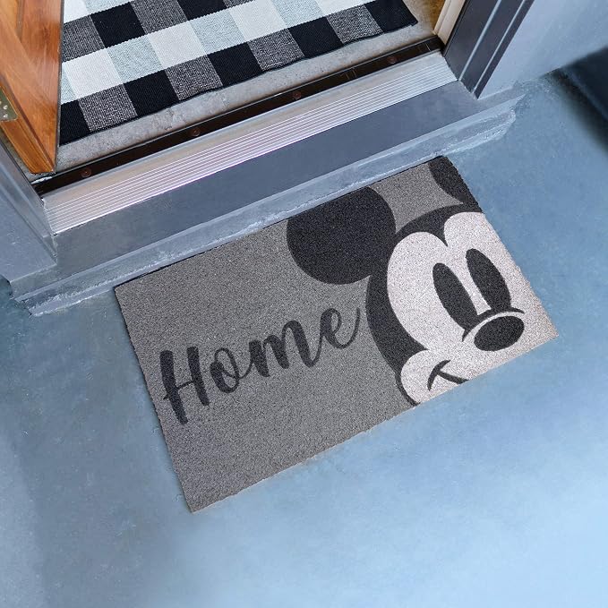 Gertmenian Disney Mickey Mouse Coir Doormat - 2x3 Welcome Mat (2-Pack), Ideal for High Traffic Areas in Front Door, Garage, Entryway - Retro Mickey Home/Welcome, Grey, 47318