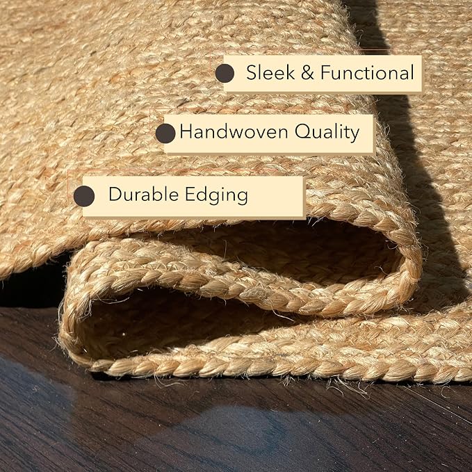 Chardin home Hand Woven Natural Jute Braided Rug – 2x5 Runner Oval| Rustic Boho Farmhouse Style | Solid Natural Fiber Rug for Hallway, Entryway, Kitchen, Bedroom, Dining Room, Study, Office