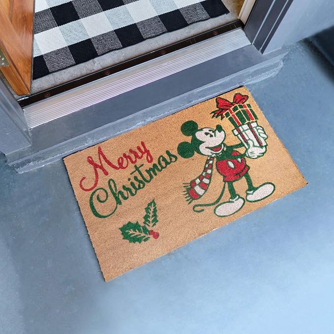 Gertmenian Disney Mickey Mouse Coir Doormat - 2x3 Welcome Mat (2-Pack), Ideal for High Traffic Areas in Front Door, Garage, Entryway - Retro Mickey Home for Christmas, 47321