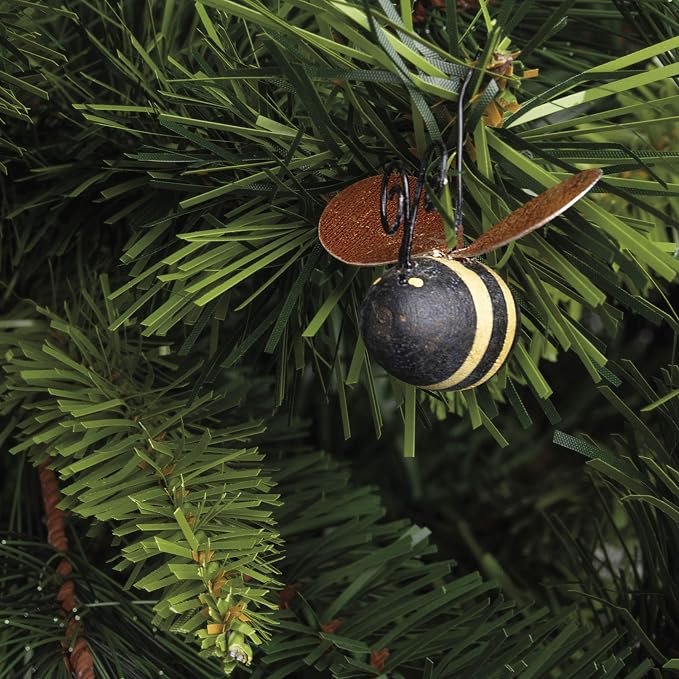 Primitives by Kathy Mini Bee Ornament Set of 12, 1.50-inch, Rustic Wooden Bumblebees with Whimsical Wire Antennae | Outdoor Garden or Home Decor Accent