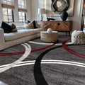 Rugshop Wavy Circles Modern Non-Shedding Area Rug Red 7'10" x 10'2" | Rectangular, Size 7'10" x 10'2", Living Room, Bedroom, Dining Room, Home Office, Kitchen, Entryway, Hallway, Nursery, Bedside