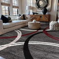 Rugshop Wavy Circles Modern Non-Shedding Living Room Area Rug Red 6'6" x 9' | Rectangular, Size 6'6" x 9', Bedroom, Dining Room, Home Office, Kitchen, Entryway, Hallway, Nursery, Kids Room, Guest Room