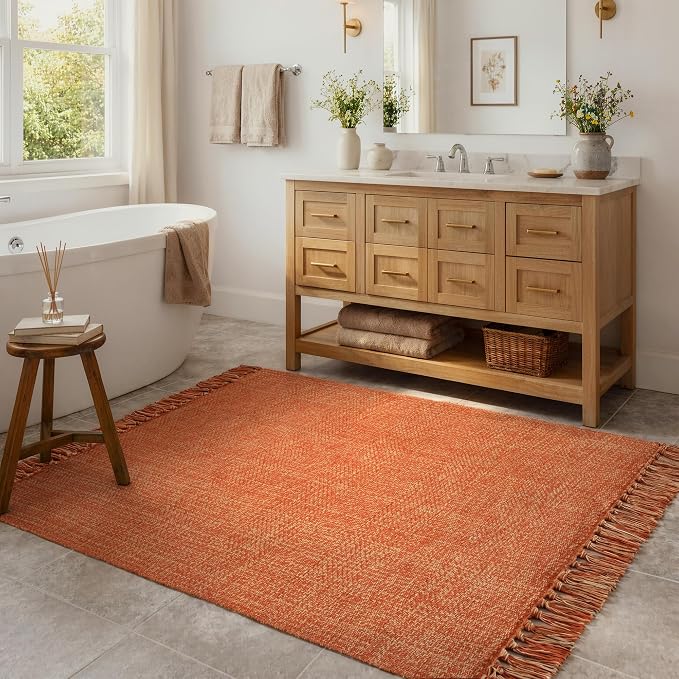 Collive 4' x 6' Living Room Area Rug, Modern Farmhouse Comfy Bedroom Rugs Terracotta Woven Dining Room Carpet, Reversible Accent Rug for Nursery Room Bedside Fall Decor