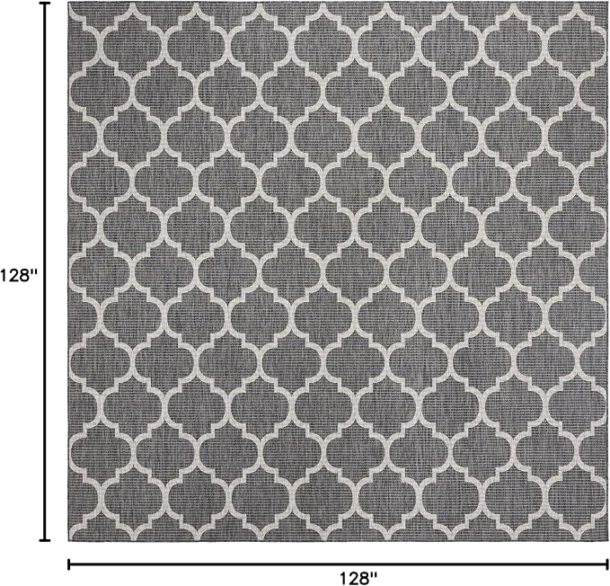 Unique Loom Outdoor Trellis Collection Area Rug - Trellis (Square 10' 8" x 10' 8", Black/ Ivory)
