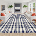 Buffalo Plaid Rug 8x10 Cotton Buffalo Check Rug Navy and Off White Woven Retro Checkered Outdoor Carpets Washable Indoor Outdoor Area Rug for Living Room Bedroom Farmhouse Patio