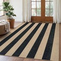 Lahome Striped Easy Jute Outdoor Patio Rug, 5x7 Living Room Washable Rugs | Dining Room Area Rug Black, Modern Farmhouse Neutral Non Slip Non Shedding Carpet for Porch Deck Classroom Entryway Office