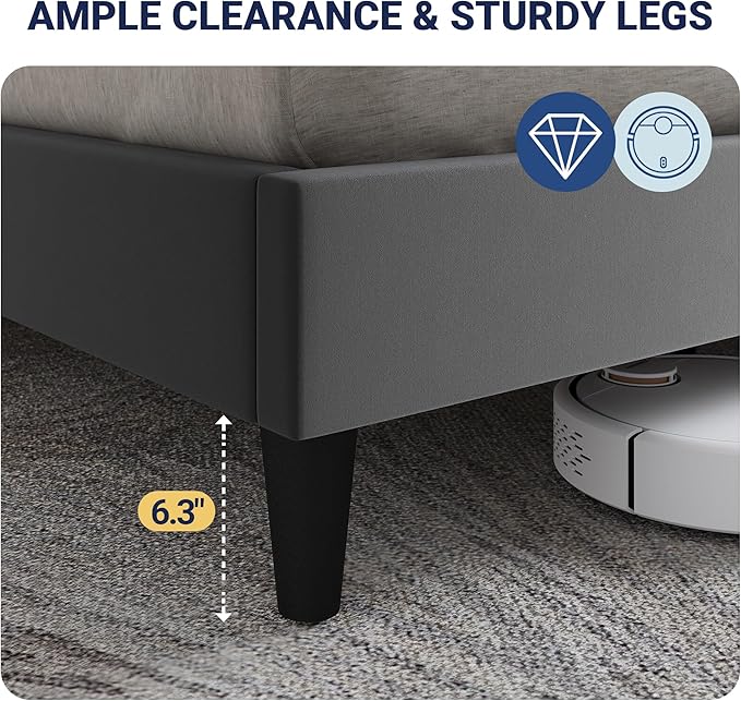 Allewie Full Size Bed Frame with Storage Headboard & Charging Station | Diamond Tufted Design & Gold Trim, Velvet Upholstered Platform Bed, No Box Spring Needed, Easy Assembly, Noise-Free, Grey