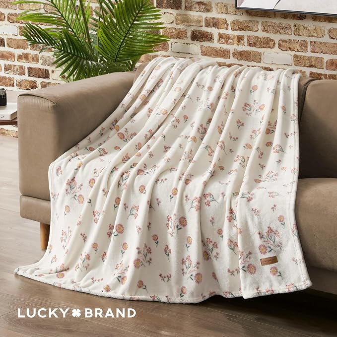 Lucky Brand Daisy Ivory Floral 50"X70" Cozy Plush Blanket - Premium Microfiber Throw for Luxurious Comfort and Style