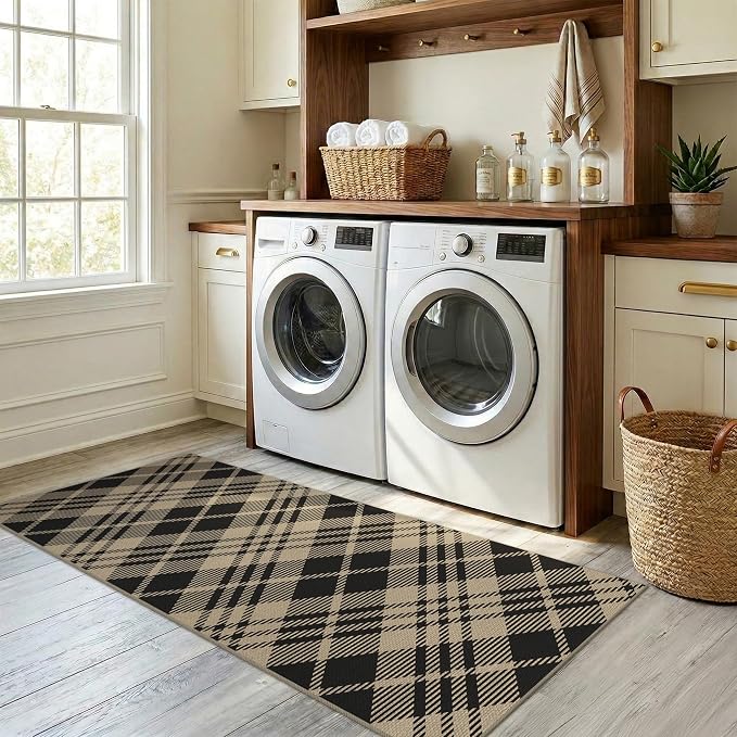 JTJ Easy Jute Geometric Outdoor Runner Rug 2x6, Washable Laundry Room Runner Rug, Indoor Outdoor Farmhouse Non Slip Rug for Kitchen, Entryway, Patio, Porch and Living Room