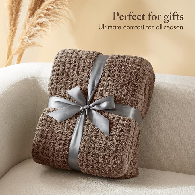 Madison Park Rowan Sherpa Throw Blanket Waffle Weave, 50 x 60, Brown | Cozy Warmth for Sofa or Bed, Reversible, Lightweight, Farmhouse, OEKO-TEX Certified