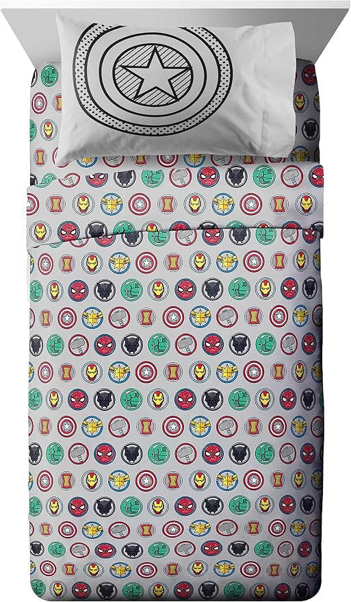 Marvel Avengers Full Size Comforter Set 7 Piece Kids Bedding, Multi | Iron Man Hulk Captain America Thor, Comforter Sheets Shams Pillowcases, Soft Microfiber, Machine Washable, Boys Gift