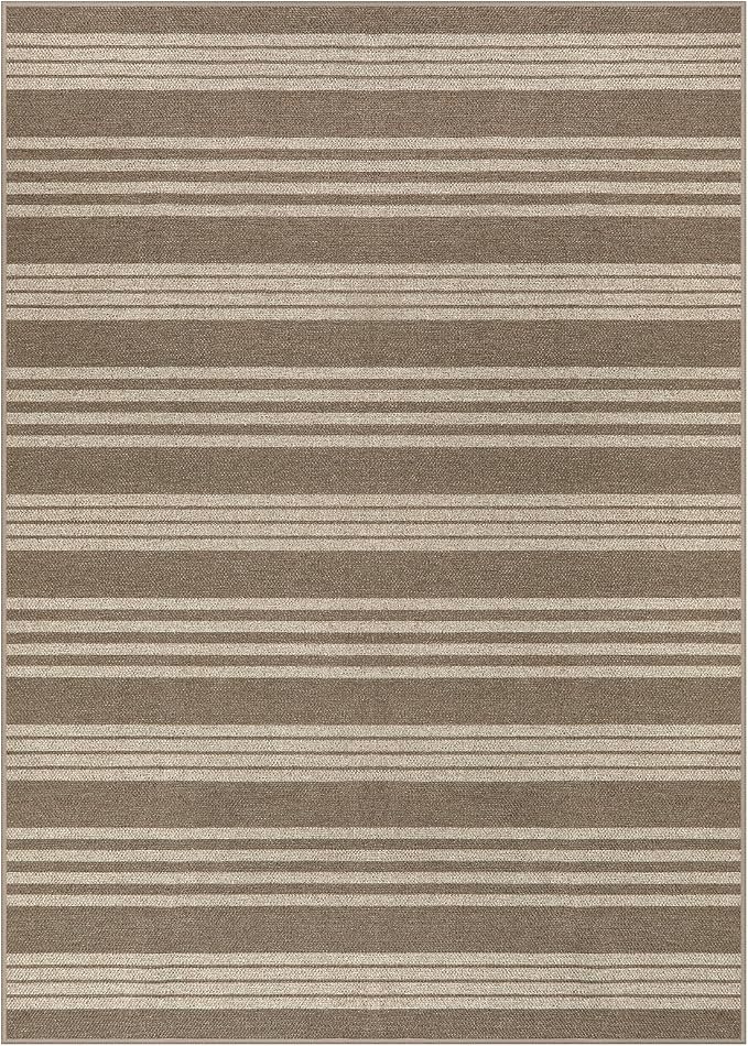 Lahome Striped Easy Jute Outdoor Rug 5x7, Living Room Area Rugs Washable | Patio Rug, Modern Farmhouse Neutral Mat, Non Slip Stain Resistance Indoor Carpet for Dining Room Sunroom Bedroom, Khaki Beige
