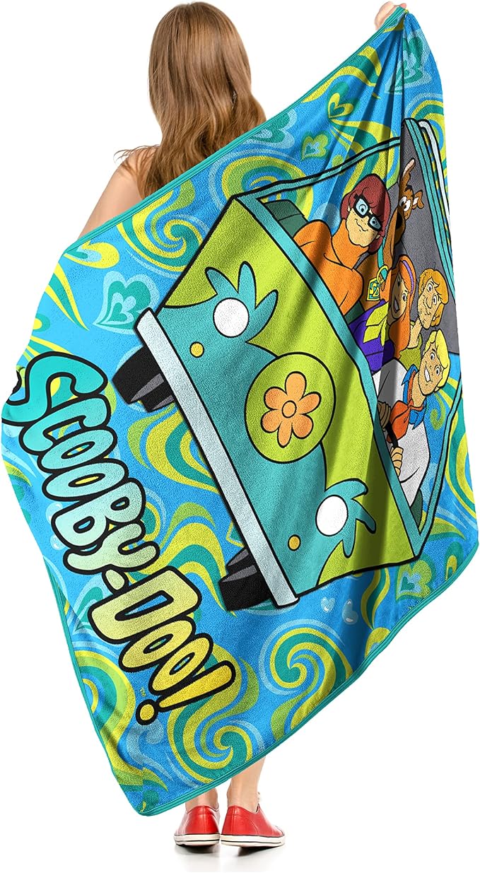Warner Bros. Scooby-Doo Groovy Baby Micro Raschel Throw, 46 x 60 in | Plush Polyester Fleece, Decorative Edge Binding, Machine Washable, Cozy Layer for Bedrooms, Lounging, Sleepovers, and Travel