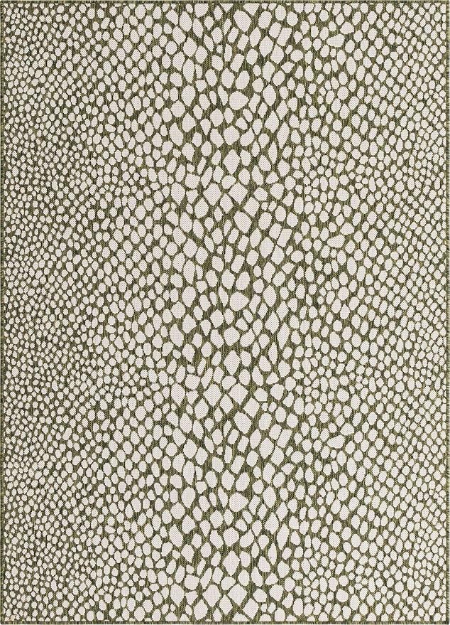 Unique Loom Outdoor Collection Area Rug - Cape Town (5' 3" x 8' Rectangle, Green/ Ivory)