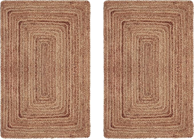 COTTON CRAFT Jute Rug - 2 Pack Braided 100% Jute Door Mat - Woven Neutral Reversible Small Rug - Entryway Kitchen Living Room Bedroom Bathroom Farmhouse Rustic Boho Throw Mat - 22 x 34 - Natural