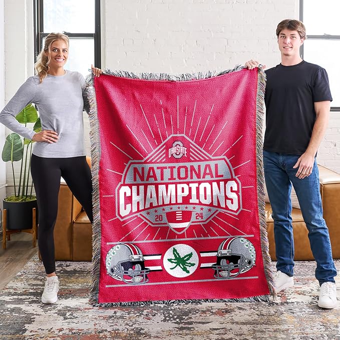Northwest Ohio State Buckeyes NCAA 2024 FBC Champion Peak Tapestry Throw Blanket 46X60 Inches