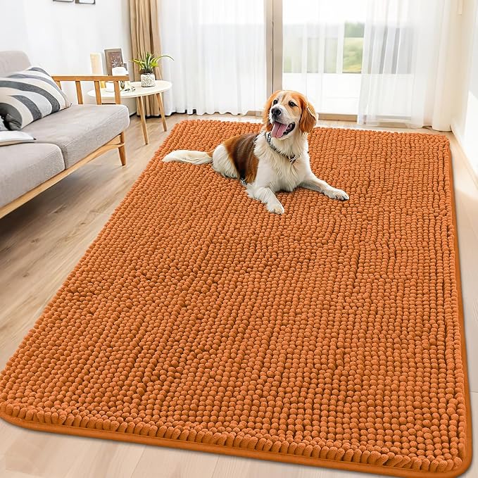 Smiry Dog Door Mat for Muddy Paws 70x32, Absorbent Dirt Trapper, Non-Slip Washable Chenille Entryway Rug for Inside Floor, Clay, Classic Solid