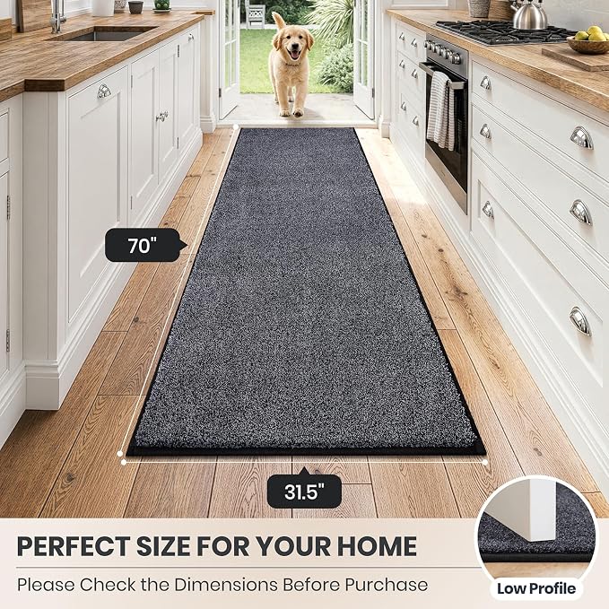 PURRUGS Dirt Trapping Door Mat 31.5" x 70", Non-Slip Machine Washable Entryway Rug, Dog Doormat, Indoor Front Door Mat, Super Absorbent Entry Rug for Muddy Shoes & Paws, Bluish Grey-Black
