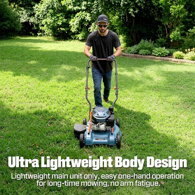 SENIX Gas Lawn Mower, 18" 144 cc Push Mower | Light-weight Design Push Mower,Ergonomically Designed Handle, 4-Cycle Engine, 3 Levels Height Adjustment for 1/4 Acre Yard