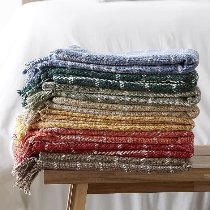 DII Transitional Checked Plaid Woven Throw, 50x60, Stonewash Blue