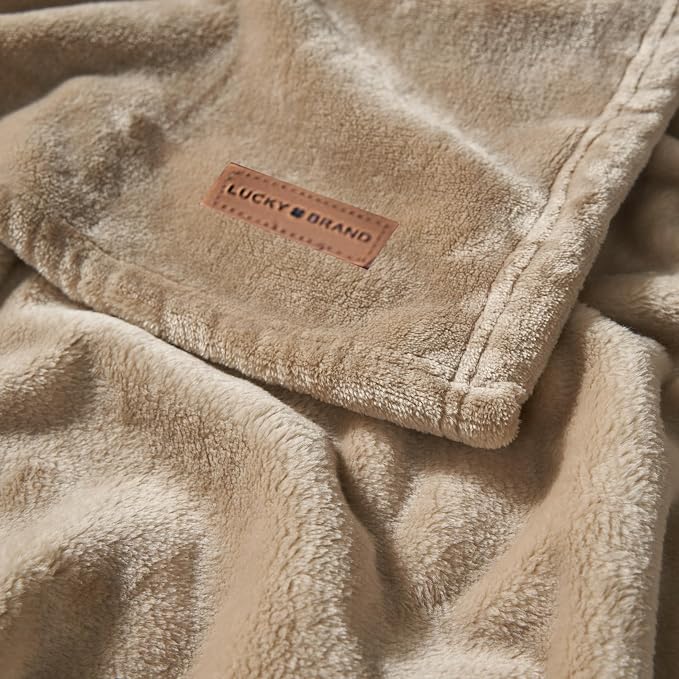 Lucky Brand Solid Plush 50"x70" Throw Blanket, Doe Brown - Soft, Cozy, and Timeless Comfort