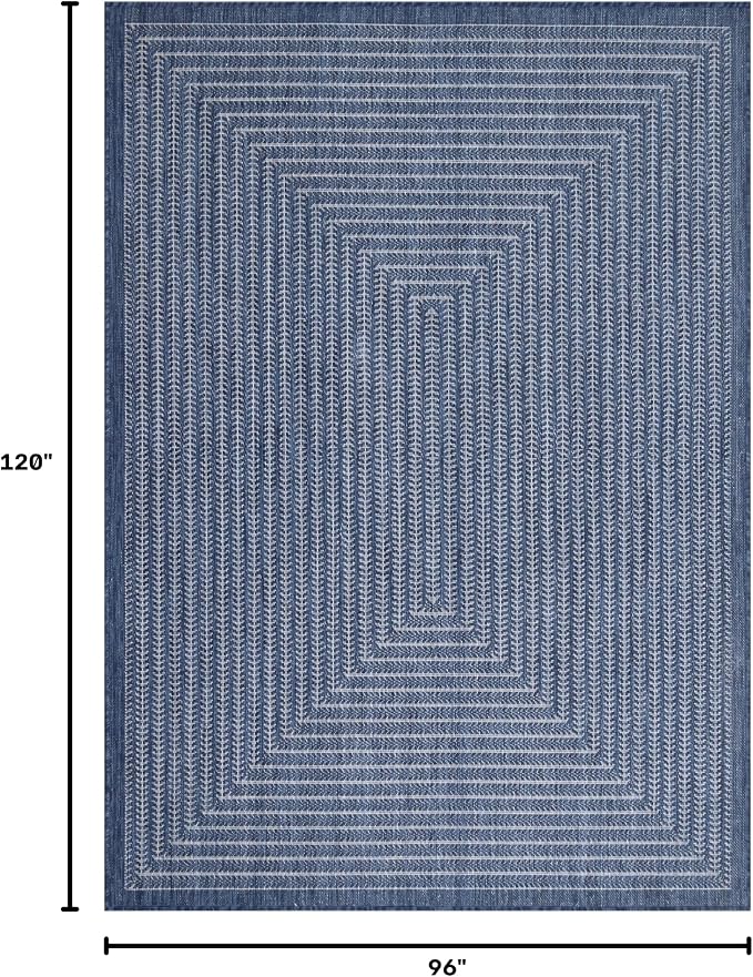 Adiva Rugs Outdoor Indoor Area Rug, Weather Resistant, Easy to Clean, Stain Resistant Floor Mat for Dining Room, Backyard, Deck, Patio (Navy Weiss, 8' x 10')