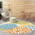 Nourison Home Aloha Turquoise Multicolor 7'10" x Round Area Rug - Easy Clean, Non Shedding, Bed Room, Living Room, Dining Room, Kitchen (8' x Round)