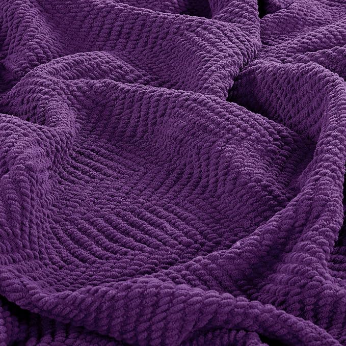 Home Soft Things Purple Throw Blanket Knitted Tweed Throw 50'' x 60'', Imperial Purple, Super Soft Cozy Warm Comfortable Breathable Throw for Living Room Chair Couch Bed Sofa Bedroom Home Décor